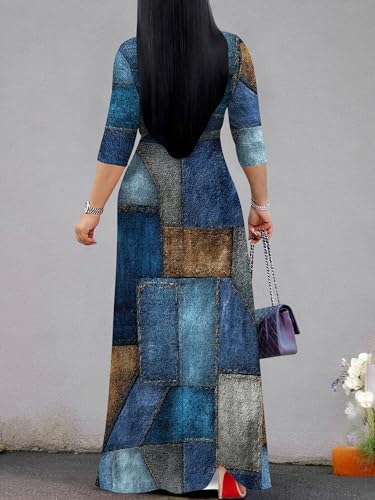 Image of Women's Plus Size Maxi Dresses Long Sleeves V Neck Floral Print Bohemian Swing Long Dress with Belt