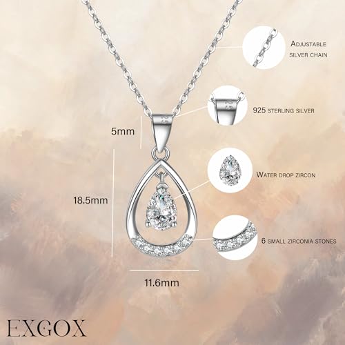EXGOX Silver Necklace for Women 925 Sterling Silver Necklace Dainty Water Heart Silver Necklace Crystal Pendant Chain Necklace for Women Lady Gifts - Image 5