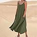 Womens Spaghetti Strap Midi Dress Sleeveless Beach Summer Casual Sundress with Pockets Solid Fashion Tank Dresses S-3XL Army Green