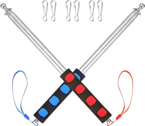 Difounmas 2pcs 2.5M Telescopic Handheld Flagpole with Clips Handheld Telescopic Pole Tour Guide Flag Pole Extendable Portable Flag pole for Tourist Guide Camping Travelling Teaching (Red Blue)