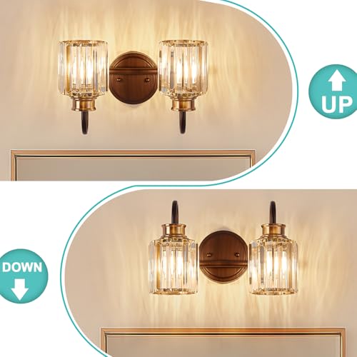 Image of ORB Bathroom Light Fixtures with K9 Crystal Lampshade Bathroom Lighting Over Mirror Vanity Lights for Living Room,Bedroom,Restroom,Hallway 2 Lights