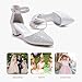 LAURMOSA Flower Girl Shoes High Heels for Girls Dress Shoes Kids High Heels Closed Toe Chunky Block Heels Sparkle Silver Sandals for Wedding Church Party Dress Up Size 5 Big Kids(L1018ShSilver 5)