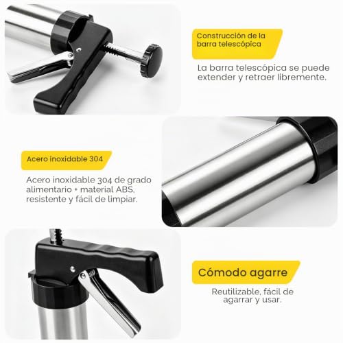 Miniatura 3 de Yiyico Churreras Para Churros Prensa De Galletas Biscuit Maker Maquina Para Hacer Churros Pistola De Repostería De Acero Inoxidable Maquina De Galletas Churrera Manual Con 13 Plantillas Y 8 Boquillas