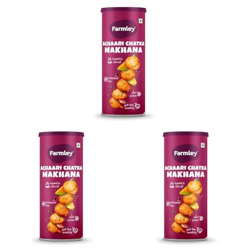 Image of Farmley Roasted and Flavoured Makhana | Achaari Chatka Makhana | Namkeen Snacks & Puffed Snacks | Healthy Snack | Cholesterol & Gluten Free | Rich In Protein & Fiber | Roasted in Olive Oil - 77g Jar