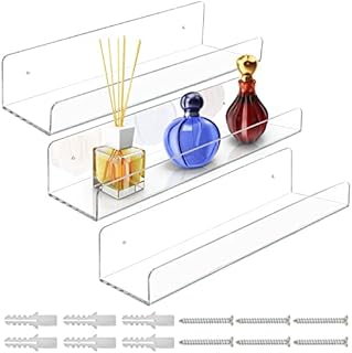 BELLE VOUS 3 Pack Clear Floating Shelves Acrylic Wall Mounted Shelves - Decorative Picture Ledge Shelf for Living Room, Bedroom, Kitchen, Bathroom & Office - Ideal for Storage & Display