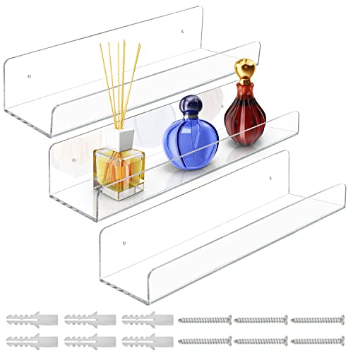 BELLE VOUS Lot de 3 Etagere Murale Transparente - Étagère Flottante Murale Décorative en Acrylique pour Salon, Chambre, Cuisine, Salle de Bain et Bureau - Petite Etagere Murale et Présentoir