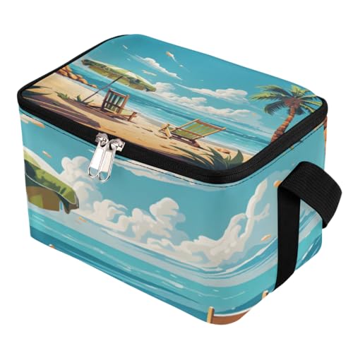 GzLeyigou Lunch Bags for Women Men 9 Cans,Seaside Beach Chair Hot & Cold Food Delivery Bag Insulated Grocery Bag Insulated Lunch Box Palm Tree Cooler Bag for Office Work Picnic Beach