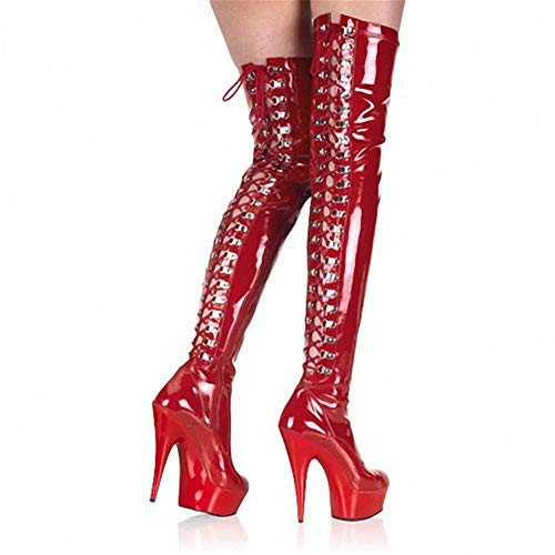 Fetish High Heels for Women Hollow Out Back Zipper Latex Rubber Overknees Boots Night Club Thigh High Boots,Red,40 Fetish High Heels for Women Hollow Out Back Zipper Latex Rubber Overknees Boots Night Club Thigh High Boots,Red,40