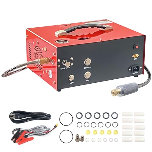 Image of PCP Air Compressor with Built-in Power Adapter, LED Light Auto-Shutoff 4500Psi /30Mpa Compatible with 110V /220V AC or 12V DC Ideal for Air Guns Paintball and Scuba Tank Inflation Pump