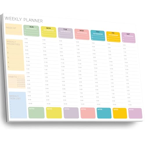 Undated Weekly Hourly Planner Notepad, Tear-Off ADHD Planner,Week...