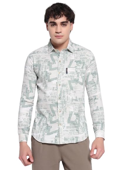 Men's Casual Shirt with Typography Print | Long Sleeve Button-Down Collar Shirt | Regular Fit Comfortable Cotton Fabric for Office, Party, Outings