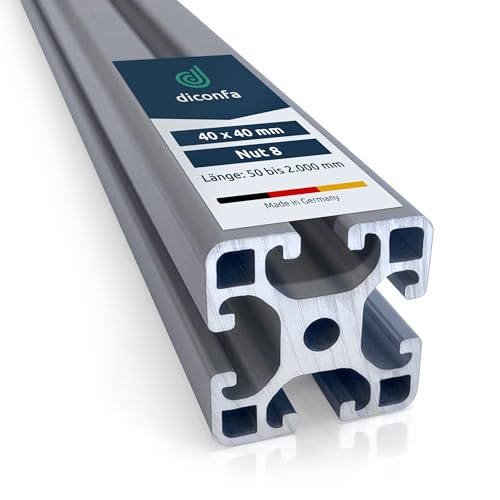 diconfa 40x40 Aluprofil Nut 8 WUNSCHLÄNGE (MM) + MENGE WÄHLEN - 1 Stück 301mm bis 400mm lang T-Nut Schiene - 40x40mm Aluminiumprofil Systemprofil Aluminium Alu Profil kompatibel mit ITEM-Profil