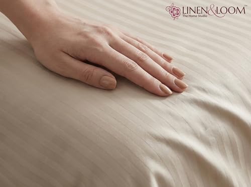 Image of Linen & Loom Elegance Series (90x100 Inches) Premium Satin Stripe Bedsheet Set with Pillow Covers | Soft Cotton Blend | Elegant Hotel Style Bedding || 200 TC (Beige)