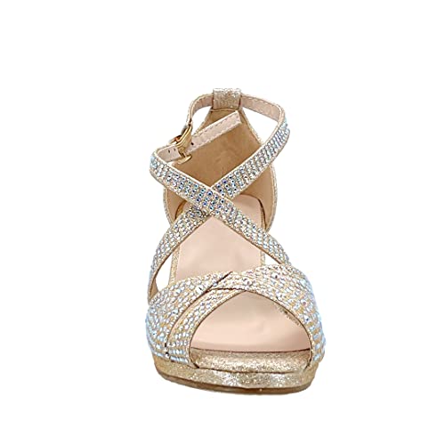 Image of ABSOLEX Girl's Toddler /Little Kid /Big Kid Cross Strappy Open Toe Rhinestone Dressy Low Heel Dress Up Pump Sandal