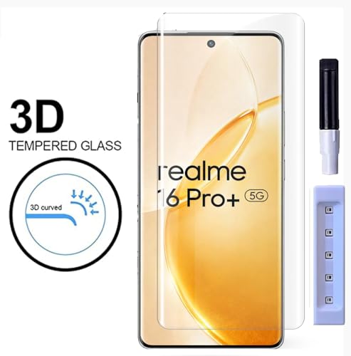 Image of FabekeePremium UV Tempered Glass Screen Protector Guard Compatible For Realme 16 Pro Plus 5G (6.8 Inch, Pack of 1) Full Adhesive UV Curved Case Friendly HD Clarity with easy installation kit