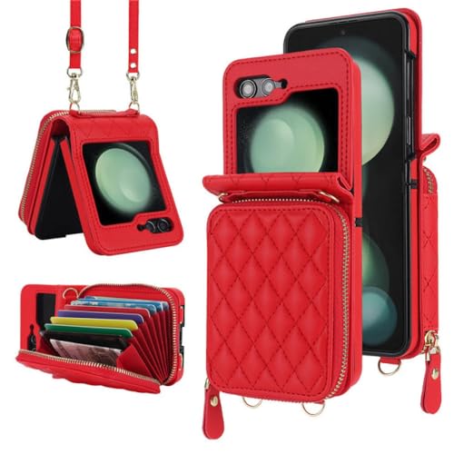 Étui portefeuille Z Flip 3 rouge avec lanière pour garder les mains libres en voyage