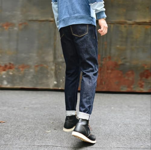 Men’S Casual Slim Fit Selvedge Sanforized Denim Full Length Jeans Zipper Fly Midweight Trousers4