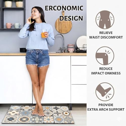 Image of Kitchen Anti Slip Mat for Floor, Waterproof Washable Kitchen Mats, Non Slip Kitchen Floor Mats for Home, Soft Mats for Kitchen, Kitchen Mats for Floor Anti Slip (MORROCO Style)