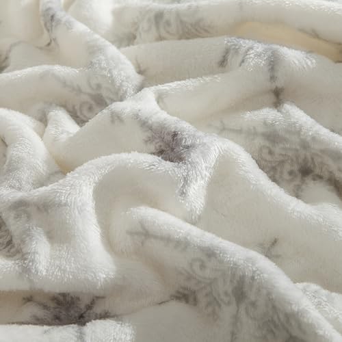 Elegant Comfort Luxuriously Soft 4-Piece Holiday Velvet Plush Flannel Sheet Set - Premium Quality - Cozy Warm, Christmas Fuzzy Velvet Flannel Fleece Deep Pocket Sheet Set - King, Beige Snowflake