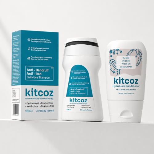 Image of Kitcoz Anti-Dandruff Combo, Shampoo (100ml) & Conditioner (120ml) | Shampoo exfoliates & controls dandruff; conditioner smooths and detangles