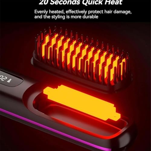 Go Brush Pro, Cepillo Térmico para Cabello Corto, Plancha de Pelo Portátil, Peine Inalámbrico Recargable, 2 en 1 para Alisar y Rizar, 3 Ajustes de Temperatura, Calentamiento Rápido (Blanco) - imagen 5
