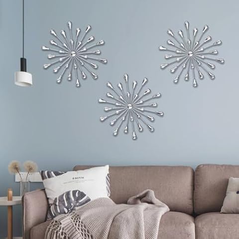DXYAKY Set of 3 Silver Starburst Wall Art Cover