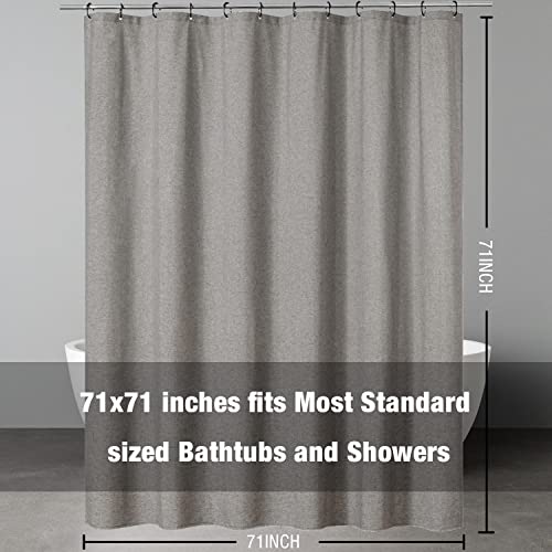 Krismile Weighted Linen Shower Curtain, Waterproof Mould and Mildew Resistant Wet Room Shower Curtain, Washable Shower Curtains with 12 Black Hooks 71 x 71 Inch Grey
