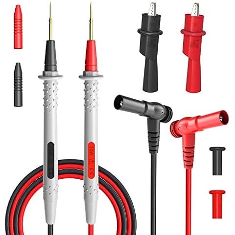 Cleqee 2PCS Multimeter Test Leads 1000V/20A Multimeter Probes 4mm Banana Plug 1mm sharp needles with Alligator Clips Heavy Duty Cables (1M, Red&Black) Cover