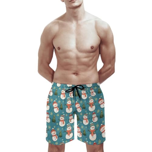 Hawaiian Shorts for Men - Comfy Cute Snowman Christmas Tree Print Mens Swim Trunks Bathing Suits with Mesh Lining3