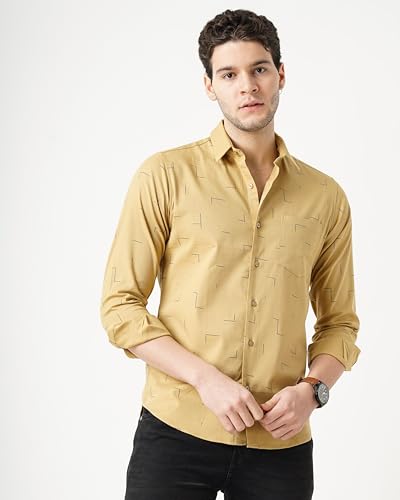 Image of Pale Yellow Printed Royal Oxford Shirt