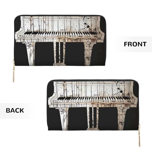 Piano Printed Long Wallet for Women Men Cute Coin Purse with Card Holder3