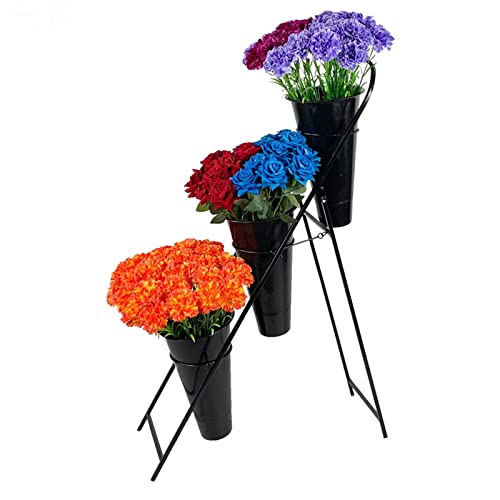 Expositor de flores Stan, soporte para plantas de floristería, Simplicidad plegable Cubo de plástico de 3 capas Estante de hierro forjado Estante para cubos de flores, Estante para flores de floriste