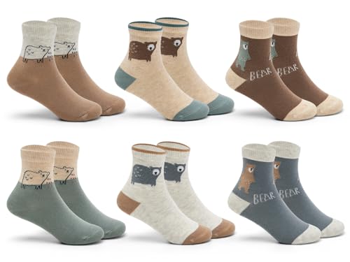 Boys Cotton Crew Socks Kids Seamless Socks Colorful Cartoon Quarter Socks for Boys 6 Pack