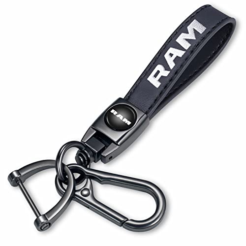 DEXBEXS Genuine Leather Car Key Chain Compatible with Dodge RAM 1500 2500 Keychain Key ring Accessories for Man and Woman Black