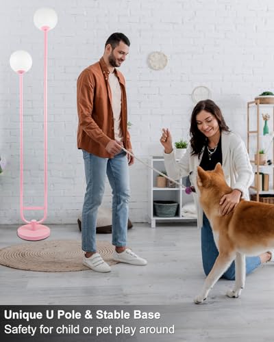 Image of Lightdot 63IN Pink Floor Lamp Modern Mid Century Globe Standing Lamps with 3000K LED Bulbs Included Candle Holder Style Vintage Tall Lamp for Living Room /Wedding /Sofa Beside /Corner Decor