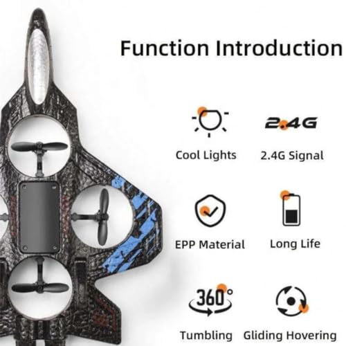 Image of RC Fighter Jet Plane, 2.4G Remote Control Airplane for Kids, LED Lights, 360 Degree Stunt Roll, EPP Material