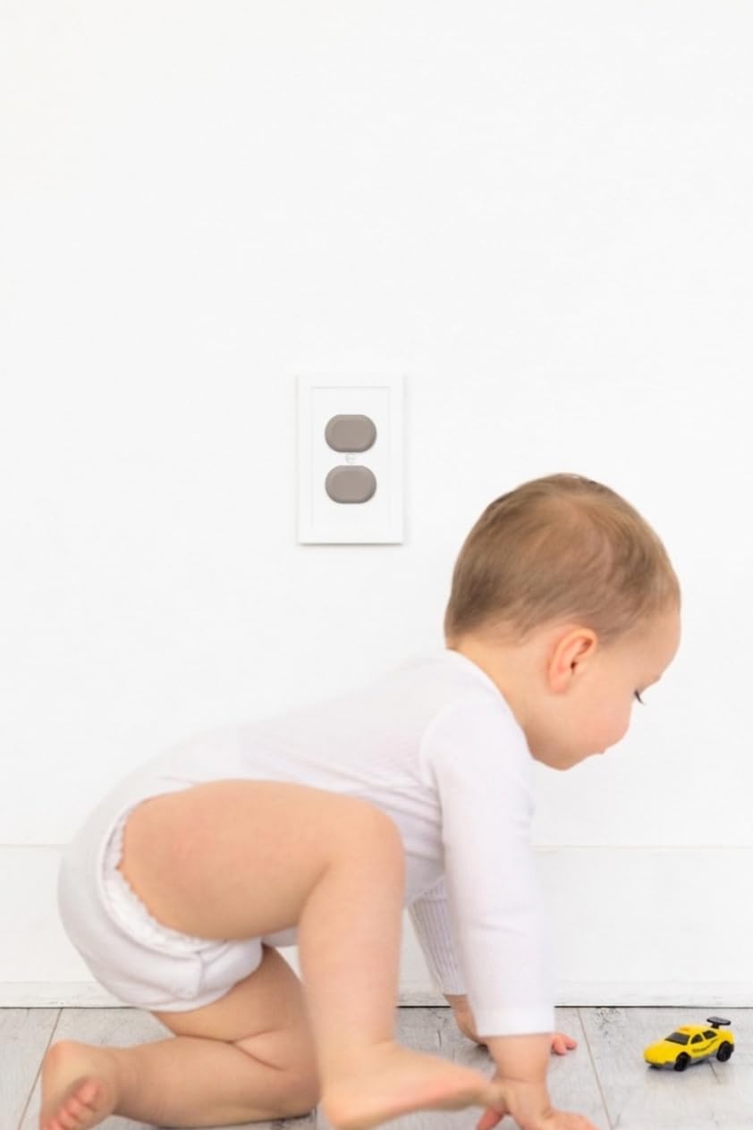 Ubbi Steckdosenabdeckungen für Kindersicherung, Steckerschutz, Babysicherung, sichere und sichere elektrische Steckerabdeckungen, Taupe, 24 Stück