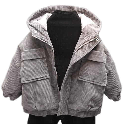 Cromoncent Kids Boys Hooded Corduroy Jacket Quilted Lined Zipper Coat Outerwear, 18 Months - 10 Years