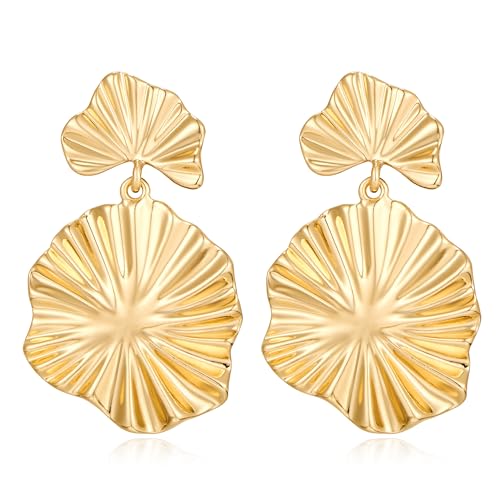 Gold Leaf Earrings Dangle Earring for Women, Silver Two-Tone Fashion Statement Jewelry