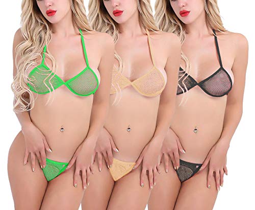 Image of Xs and Os Women Bikini Fishnet Bra Panty Lingerie Set Combo