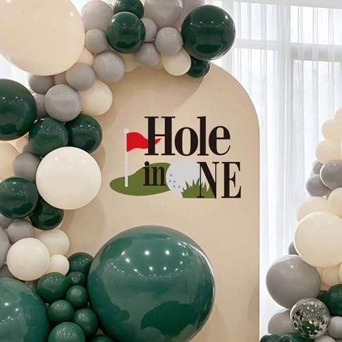 Hole in One Birthday Party Decorations - Golf Themed Sign Decal for Balloons Arch Backdrop, First Birthday Decorations for Boy, One Year Old Wall Decor, 1st Party Supplies Banner for Girl Boys (black)