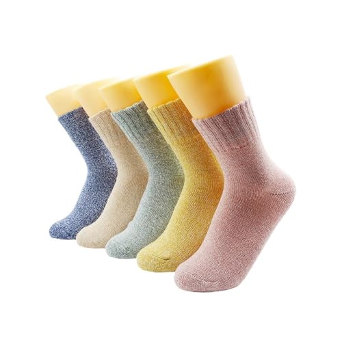 HIKOO DAILY 5 pares de calcetines térmicos de lana gruesa de cachemira para mujer, calcetines de nieve informales de lana nacional euroamericana, 5 pares -YM020, EU35-40