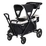 Baby Trend Expedition 2-in-1 Collapsible Stroller Wagon Plus with Canopy, Storage Basket, 2 Storage Trays, and 6 Bottle Holders, Modern Khaki