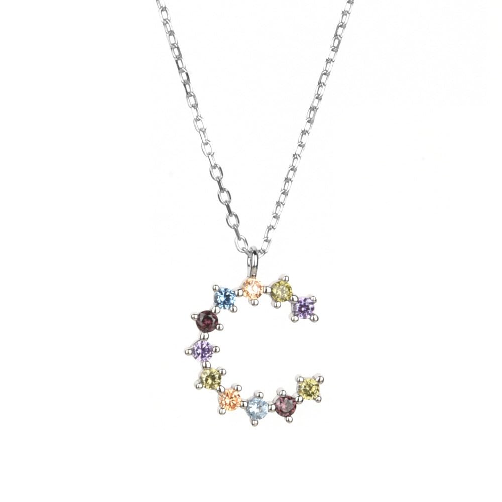 Halskette Anhänger für Frauen, AZ Aphabet Buntes Zirkonia -Initialen Name Choker Buchstabe C Zaiwomelady Girl Schmuck Schmuck
