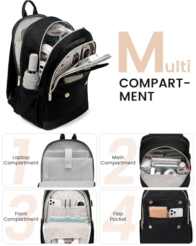 LOVEVOOK Laptop Backpack for Women,15.6 Inch Fashion Travel Backpack,Large Capacity Backpack Purse with USB,Water-resistant fits College Work Business Travel （Black）4