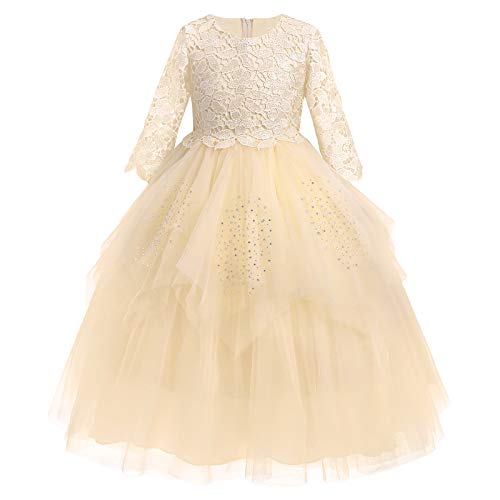 Vestido de fiesta para niña con encaje de flores y tul champán de 13 a 14 años