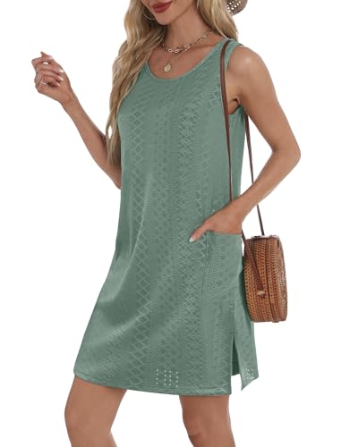 Coverup Summer Dresses for Women 2025 Eyelet Casual Loose Sleeveless Sundresses Tank Dresses with Pockets3