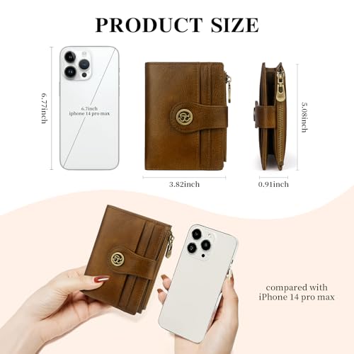 Image of Leather Wallet Women,RFID Blocking Small Wallet for Women Bifold Compact Slim Wallet Card Holder With Zipper Coin Pocket(khaki)
