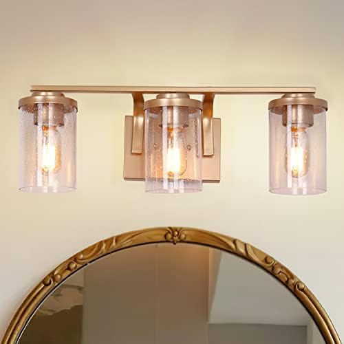 Rest room Self-importance Mild Fixtures Wall Sconce Trendy Gold Rest room Mild Equipment 3 Mild with Bubble Glass Shades for Bed room, Residing Room,Powder Room, Dressing Desk, Hallway ,E26,60W
