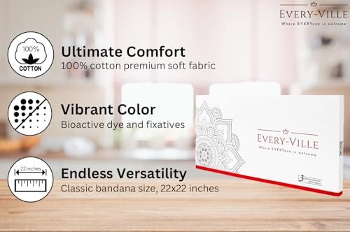 EVERY-VILLE Where EVERYone is Welcome Light Hot Pink Bandanas - 3 Pack Gift Set, 100% Cotton, 22x22 Inches